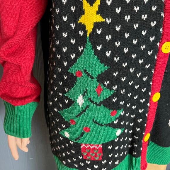 Ugly Christmas Cardigan Sweater 1X Snowman Wreath Bells Tree Holiday Xmas - Picture 4 of 6